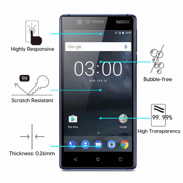 گلس دور چسب شیشه‌ ای نوکیا 3 - Nokia 3