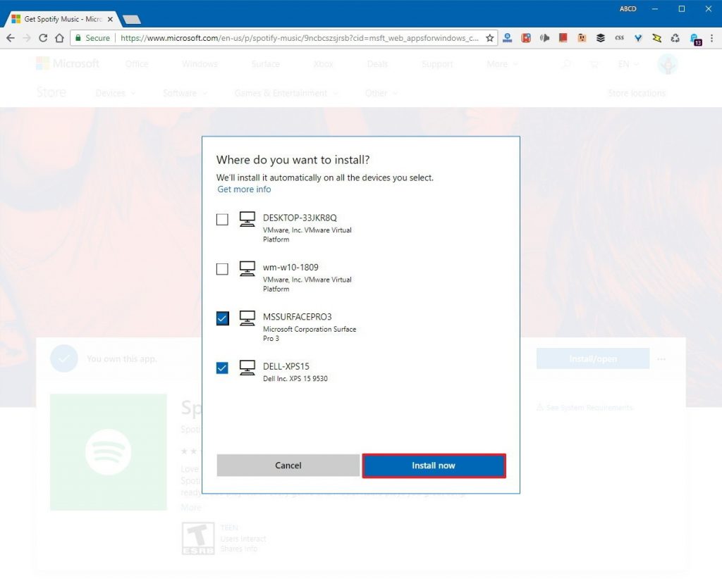 microsoft store remote app install selection