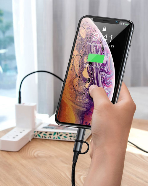 کابلِ سریع 2 کاره تایپ سی و لایتنینگِ بیسوس مدل Baseus Twin 2in1 60W PD Quick Charging Cable 1m