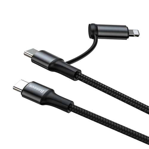 کابلِ سریع 2 کاره تایپ سی و لایتنینگِ بیسوس مدل Baseus Twin 2in1 60W PD Quick Charging Cable 1m