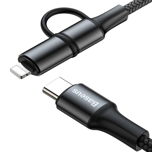 کابلِ سریع 2 کاره تایپ سی و لایتنینگِ بیسوس مدل Baseus Twin 2in1 60W PD Quick Charging Cable 1m