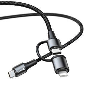 کابلِ سریع 2 کاره تایپ سی و لایتنینگِ بیسوس مدل Baseus Twin 2in1 60W PD Quick Charging Cable 1m