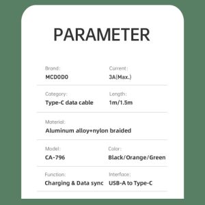کابل Type-C فست 1 متری مارک مک دودو مدل CA-7960