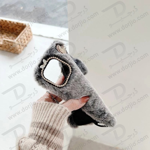 قاب فانتزی پشمالو iPhone 13 Pro Max نگین دار همراه با آویز قلبی