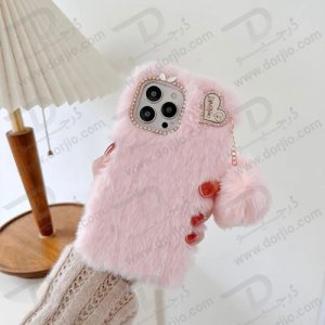 قاب فانتزی پشمالو iPhone 13 Pro Max نگین دار همراه با آویز قلبی