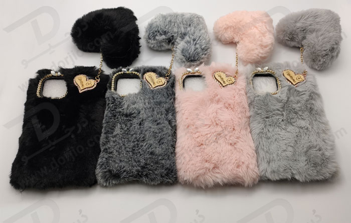 قاب فانتزی پشمالو iPhone 13 نگین دار همراه با آویز قلبی