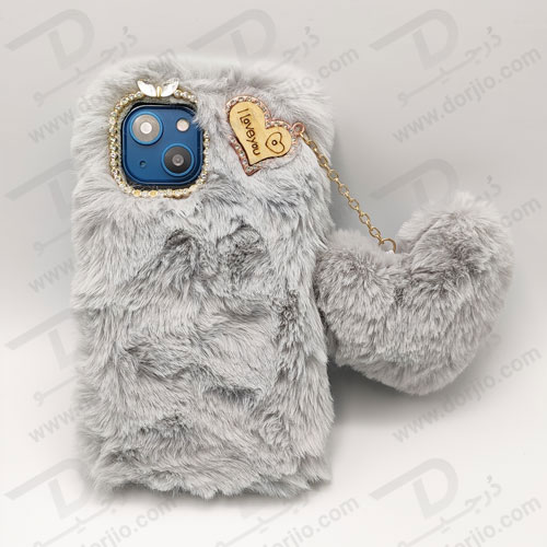 قاب فانتزی پشمالو iPhone 13 نگین دار همراه با آویز قلبی