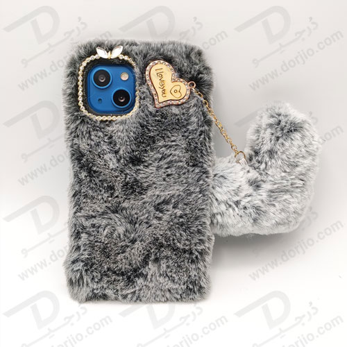 قاب فانتزی پشمالو iPhone 13 نگین دار همراه با آویز قلبی