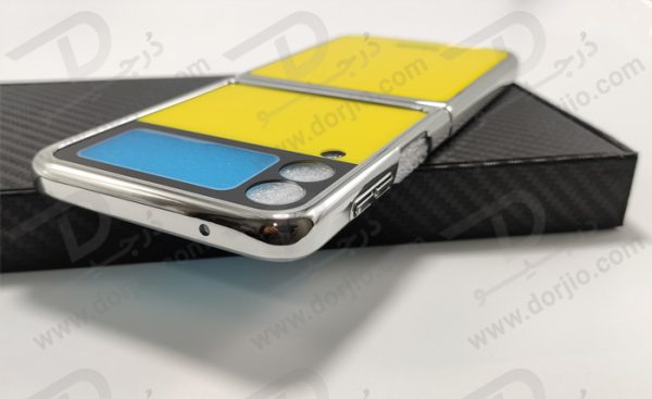 فلیپ کیس سامسونگ Galaxy Z Flip3 مارک GKK رنگ زرد فریم نقره ای