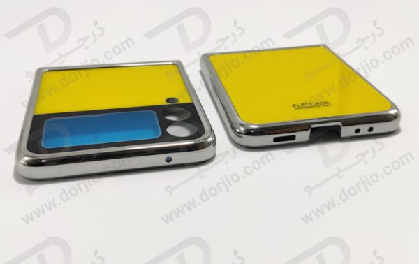فلیپ کیس سامسونگ Galaxy Z Flip3 مارک GKK رنگ زرد فریم نقره ای