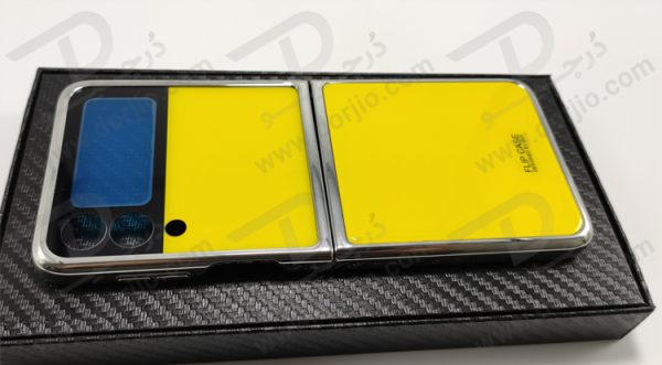 فلیپ کیس سامسونگ Galaxy Z Flip3 مارک GKK رنگ زرد فریم نقره ای