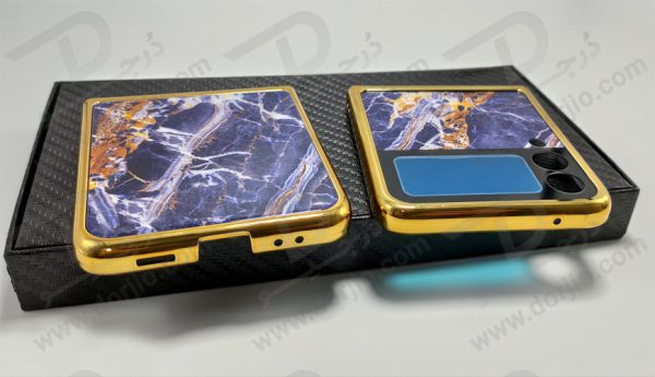 گارد طرح ماربل آبی سامسونگ Galaxy Z Flip3 مارک GKK فریم طلایی