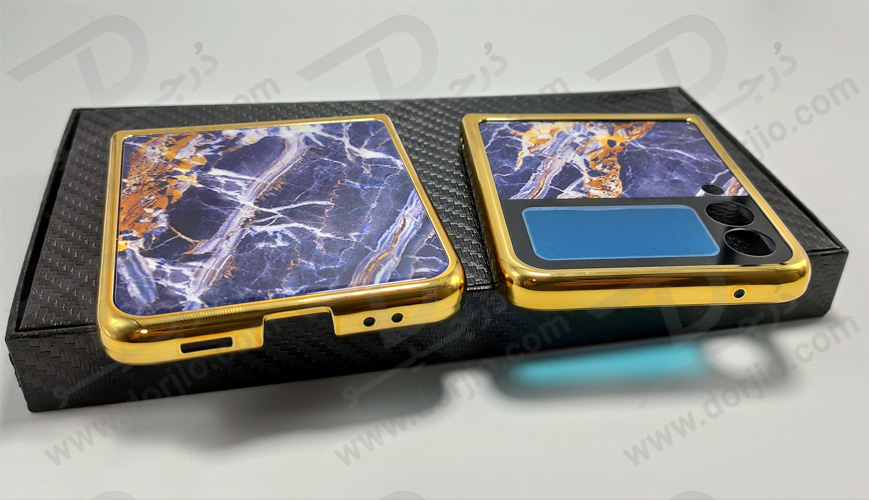 گارد طرح ماربل آبی سامسونگ Galaxy Z Flip3 مارک GKK فریم طلایی