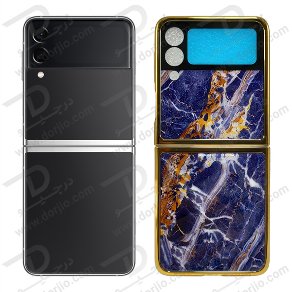 گارد طرح ماربل آبی سامسونگ Galaxy Z Flip3 مارک GKK فریم طلایی