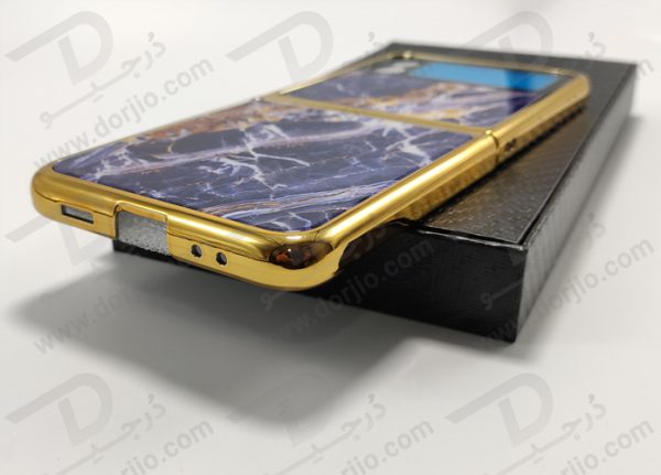 گارد طرح ماربل آبی سامسونگ Galaxy Z Flip3 مارک GKK فریم طلایی