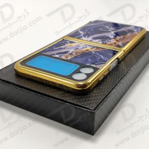 گارد طرح ماربل آبی سامسونگ Galaxy Z Flip3 مارک GKK فریم طلایی