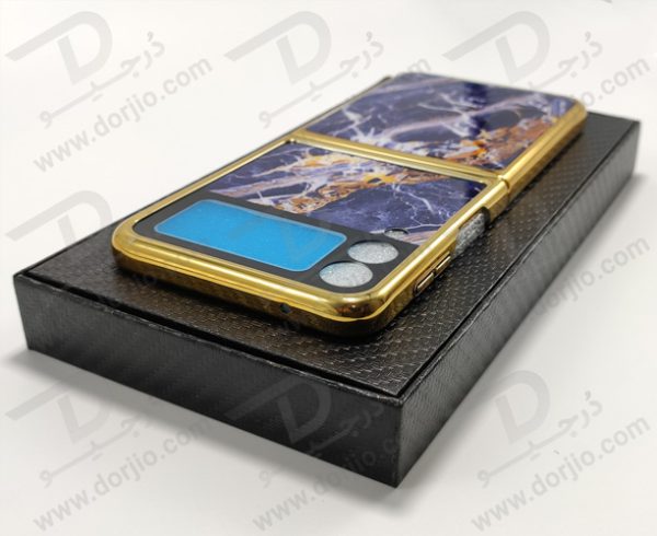 گارد طرح ماربل آبی سامسونگ Galaxy Z Flip3 مارک GKK فریم طلایی