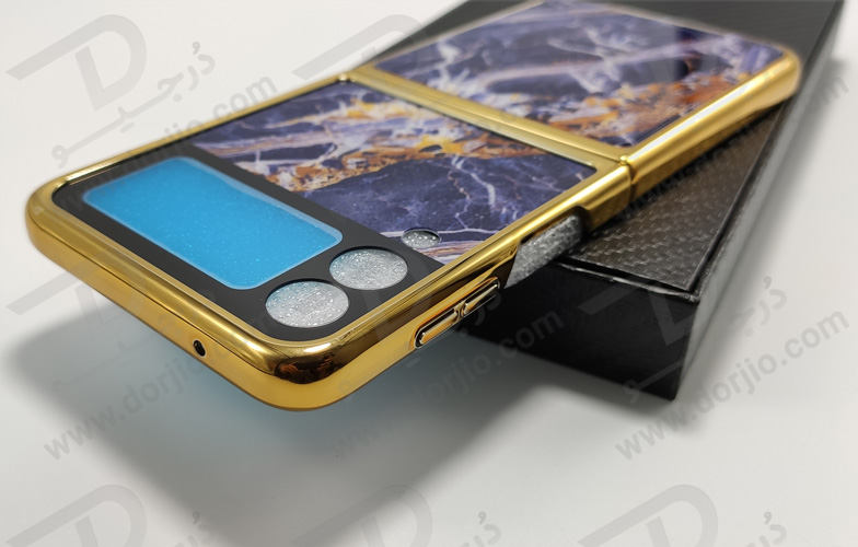 گارد طرح ماربل آبی سامسونگ Galaxy Z Flip3 مارک GKK فریم طلایی