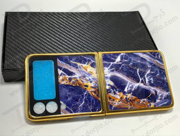 گارد طرح ماربل آبی سامسونگ Galaxy Z Flip3 مارک GKK فریم طلایی