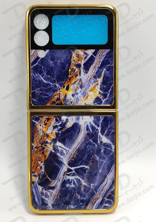 گارد طرح ماربل آبی سامسونگ Galaxy Z Flip3 مارک GKK فریم طلایی