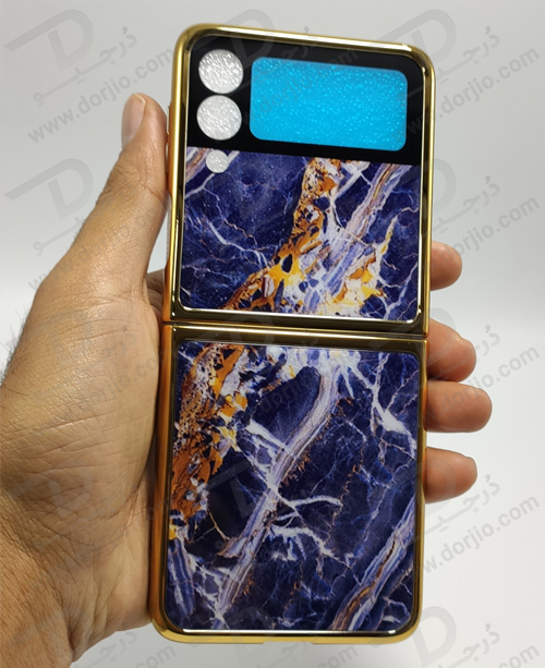 گارد طرح ماربل آبی سامسونگ Galaxy Z Flip3 مارک GKK فریم طلایی