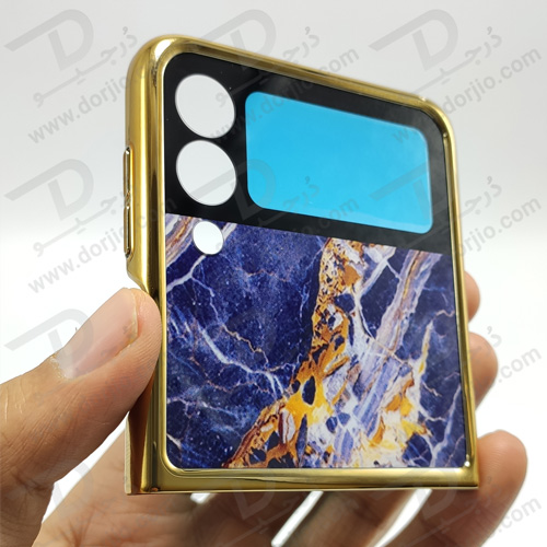 گارد طرح ماربل آبی سامسونگ Galaxy Z Flip3 مارک GKK فریم طلایی