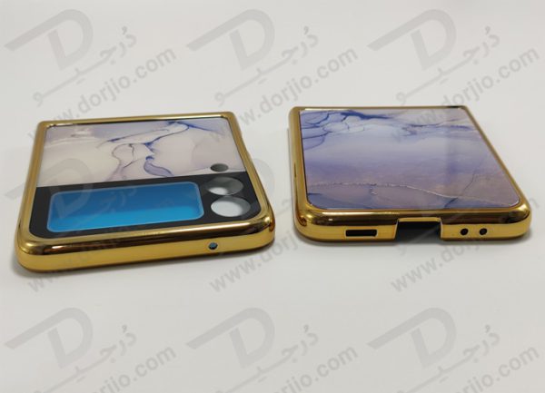 گارد طرح ماربل یاسی سامسونگ Galaxy Z Flip3 مارک GKK فریم طلایی