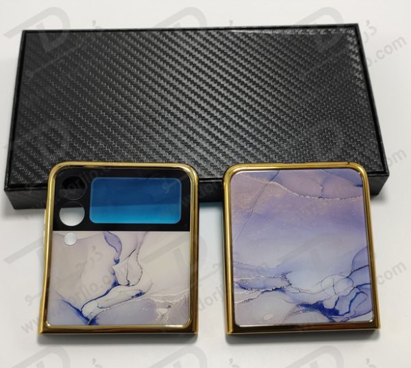 گارد طرح ماربل یاسی سامسونگ Galaxy Z Flip3 مارک GKK فریم طلایی