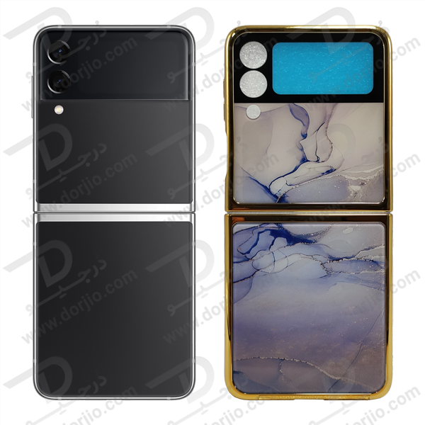 گارد طرح ماربل یاسی سامسونگ Galaxy Z Flip3 مارک GKK فریم طلایی