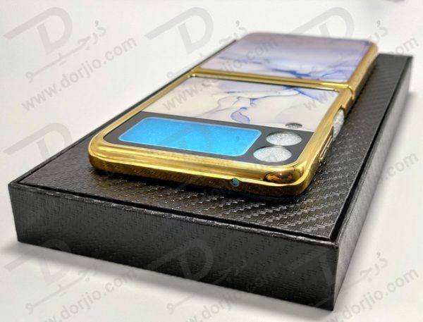 گارد طرح ماربل یاسی سامسونگ Galaxy Z Flip3 مارک GKK فریم طلایی