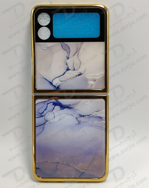گارد طرح ماربل یاسی سامسونگ Galaxy Z Flip3 مارک GKK فریم طلایی