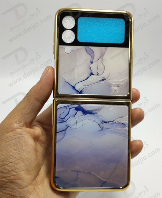 گارد طرح ماربل یاسی سامسونگ Galaxy Z Flip3 مارک GKK فریم طلایی