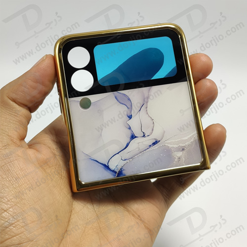 گارد طرح ماربل یاسی سامسونگ Galaxy Z Flip3 مارک GKK فریم طلایی