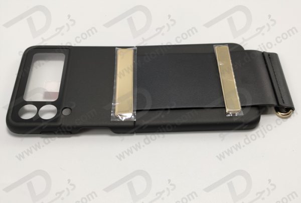 فلیپ کیس مشکی سامسونگ Galaxy Z Flip 3 مارک GKK با بند چرمی