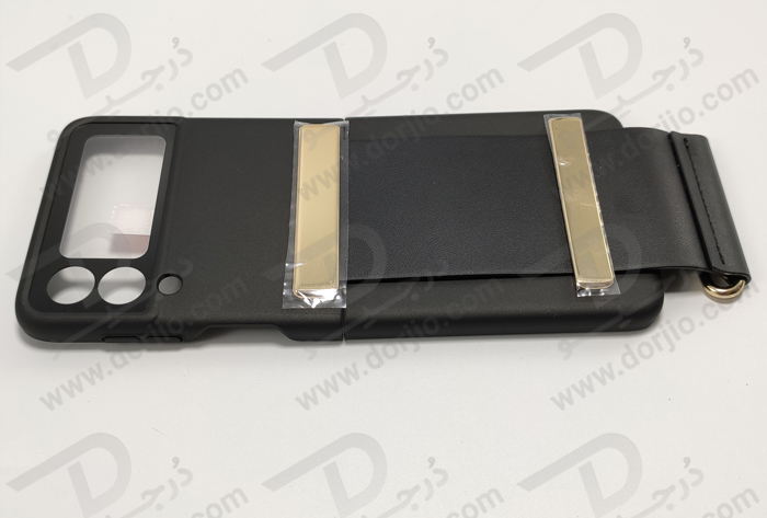 فلیپ کیس مشکی سامسونگ Galaxy Z Flip 3 مارک GKK با بند چرمی