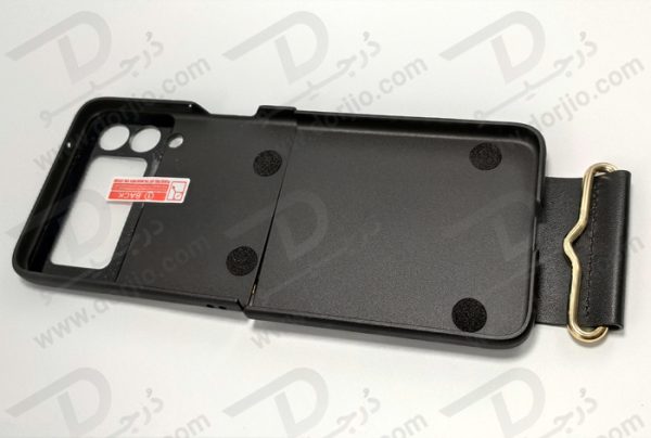 فلیپ کیس مشکی سامسونگ Galaxy Z Flip 3 مارک GKK با بند چرمی