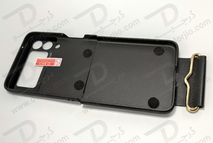 فلیپ کیس مشکی سامسونگ Galaxy Z Flip 3 مارک GKK با بند چرمی