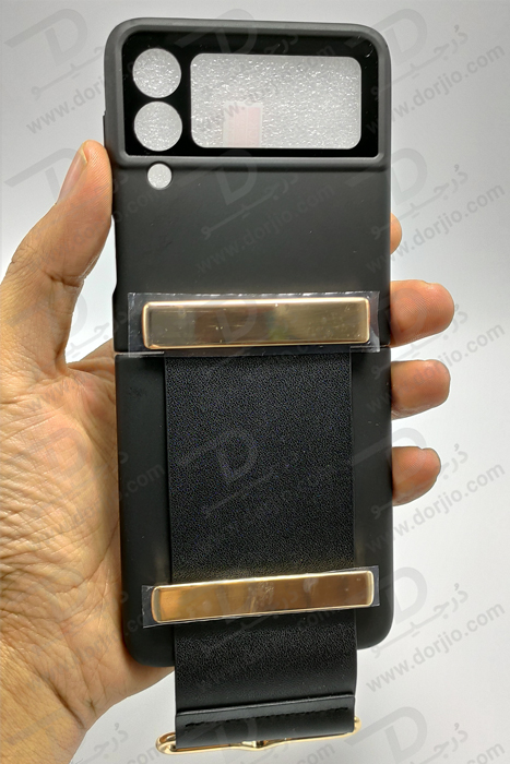 فلیپ کیس مشکی سامسونگ Galaxy Z Flip 3 مارک GKK با بند چرمی