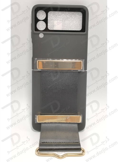 فلیپ کیس مشکی سامسونگ Galaxy Z Flip 3 مارک GKK با بند چرمی
