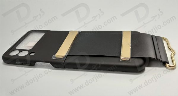 فلیپ کیس مشکی سامسونگ Galaxy Z Flip 3 مارک GKK با بند چرمی