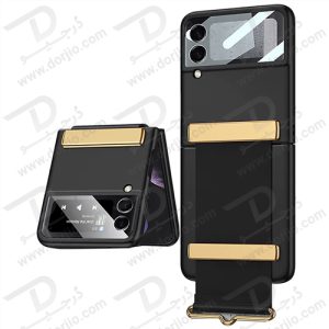 فلیپ کیس مشکی سامسونگ Galaxy Z Flip 3 مارک GKK با بند چرمی
