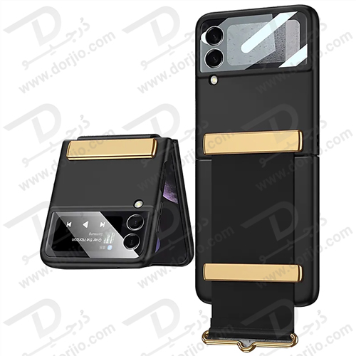 فلیپ کیس مشکی سامسونگ Galaxy Z Flip 3 مارک GKK با بند چرمی