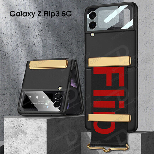 فلیپ کیس مشکی سامسونگ Galaxy Z Flip 3 مارک GKK با بند چرمی - کد 3