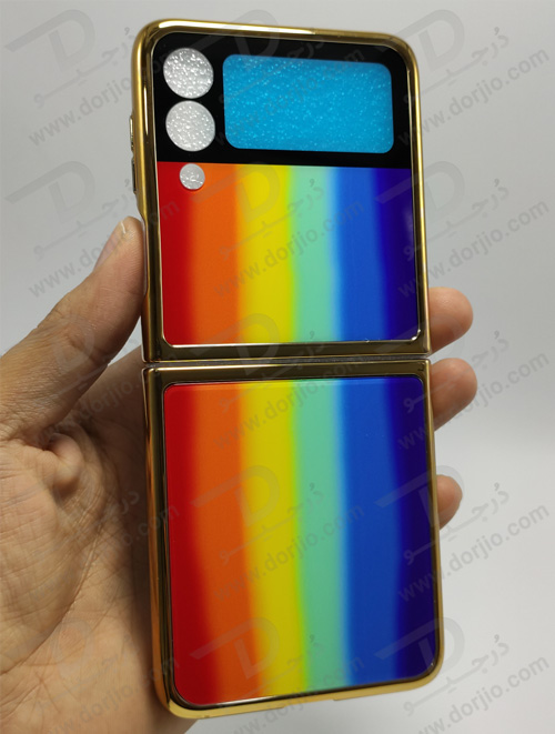 گارد طرح آبرنگی سامسونگ Galaxy Z Flip3 مارک GKK فریم طلایی