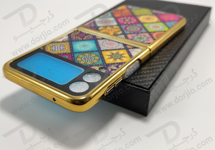 گارد طرح چهل تِکه سامسونگ Galaxy Z Flip3 مارک GKK فریم طلایی