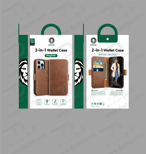 کیف چرمی iPhone 13 Pro مدل Green Lion 2 in 1 Magsafe Leather Wallet
