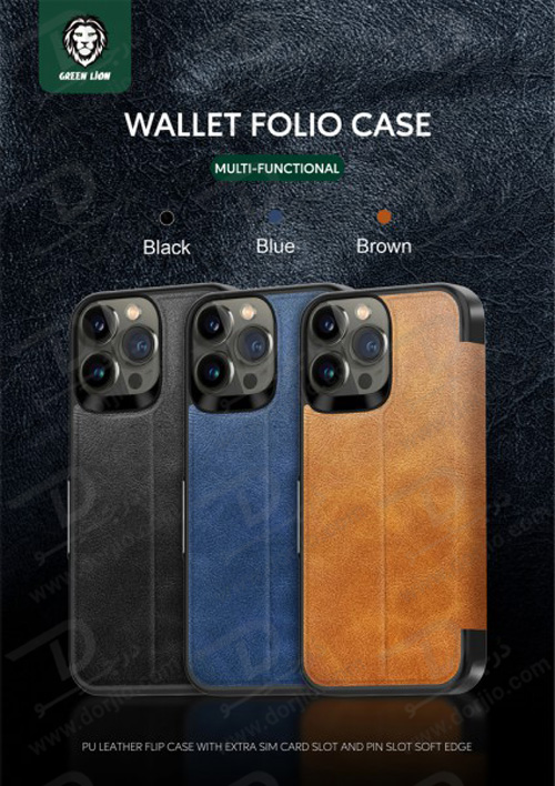 فلیپ کاور چرمی iPhone 13 Pro Max مدل Green PU Leather Wallet Folio