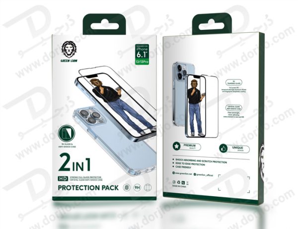 گارد و گلس شفاف iPhone 13 Pro مارک Green Lion 2 in 1 HD Protection Pack