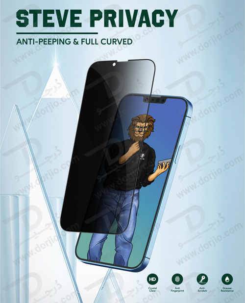 گلس حریم شخصی گرین iPhone 13 Pro مدل 9H Steve Privacy Full Glass