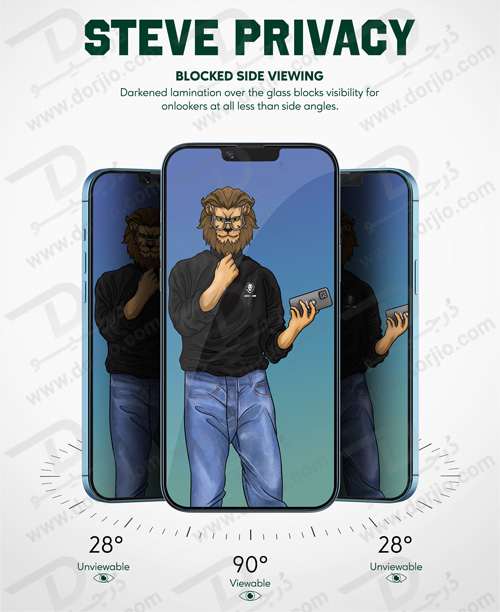 گلس حریم شخصی گرین iPhone 13 Pro Max مدل 9H Steve Privacy Full Glass